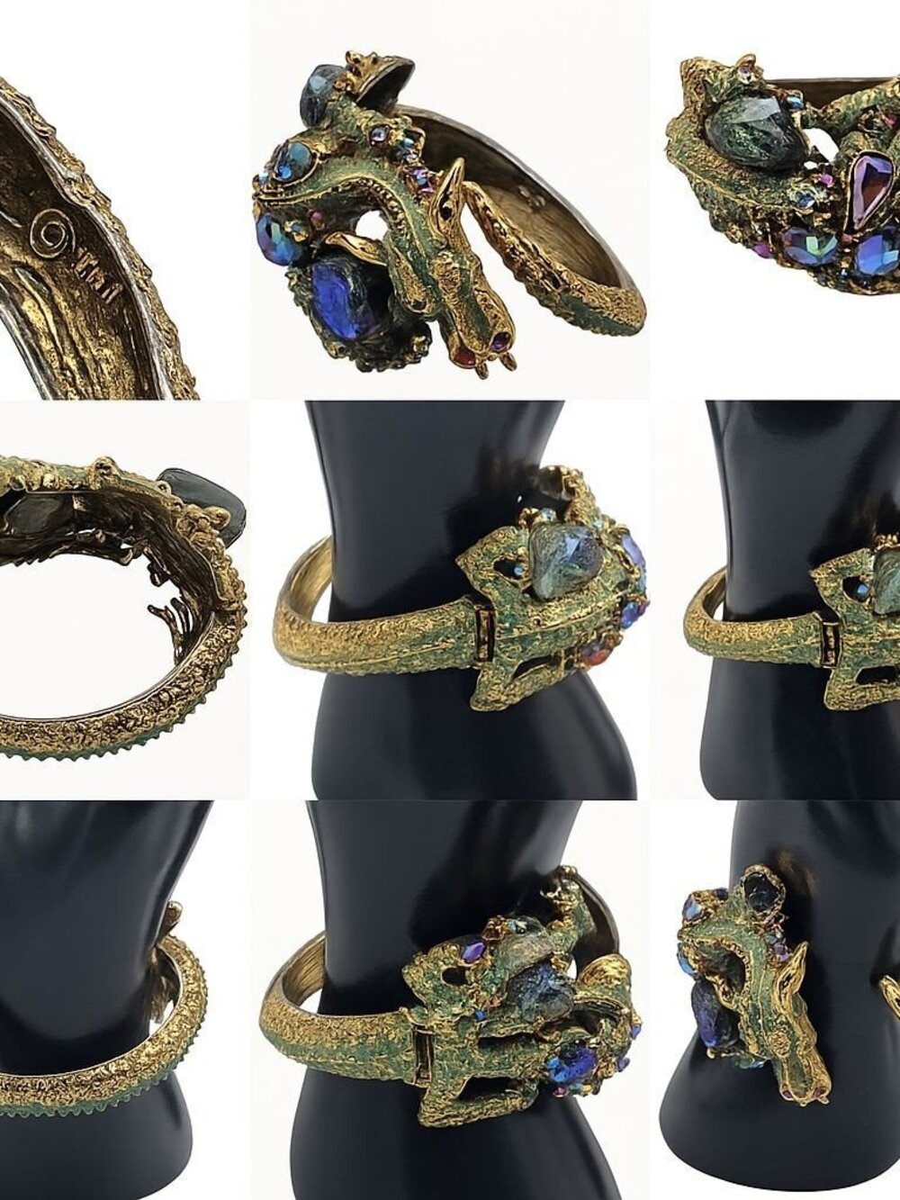 Vtg HAR Dragon Fantasy Lava Rock Demi-Parure 1959 Brooch Bracelet Earrings Set - Picture 6 of 16